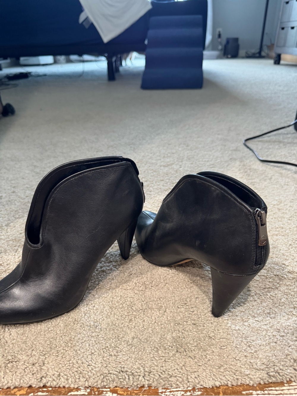 Vince Camuto Black Leather Ankle Booties with Back Zip